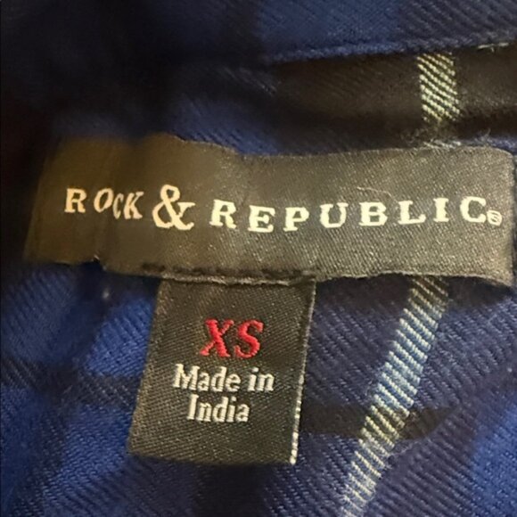 Rock & Republic Shirt Dress SzXS Blue Plaid Ombré Button Up Long Sleeve High Low - Picture 3 of 4